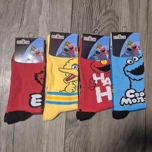 Sesame Street Crew Socks 4 Pair Bundle Elmo Cookie Monster Big Bird Bioworld NEW